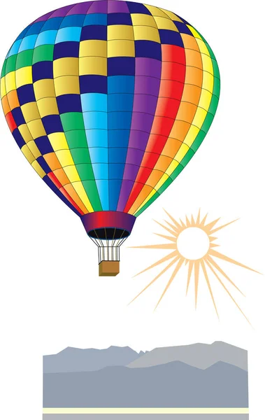 Färgglada Ballong Flyger Över Bergen Framför Solen — Stockfoto