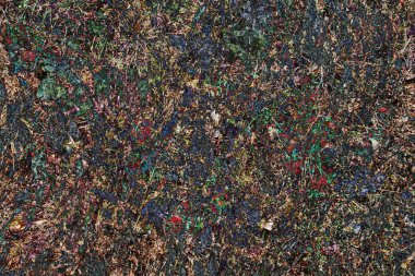 Sonbahar temasının soyut arkaplanı. Akçaağaç yaprakları, kurumuş çiçekler, rovan yaprakları, böğürtlen ve diğer doğal bitki unsurları, fantezi çizimi, kurgusal illüstrasyon, bilgisayar grafikleri