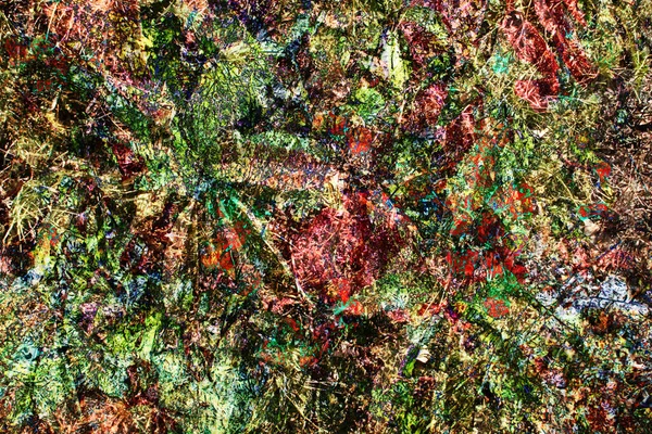 abstract background on a theme of autumn. maple leaves, dried flowers,rowan leaves, berries and other natural plant elements, fantasy drawing, fictional illustration, computer graphics