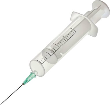 Beyaz arka planda tek kullanımlık enjeksiyon iğnesi olan tıbbi şırınga. 3d illüstrasyon, 3d resim