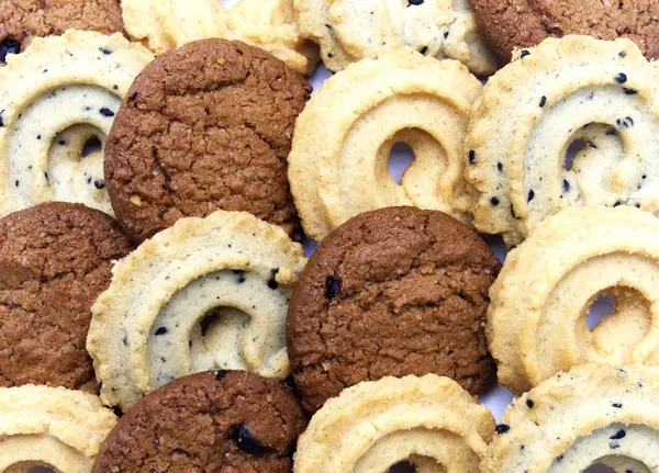 Collection Biscuits Biscuits Avec Différentes Saveurs Beurre Aux Pépites Chocolat — Photo