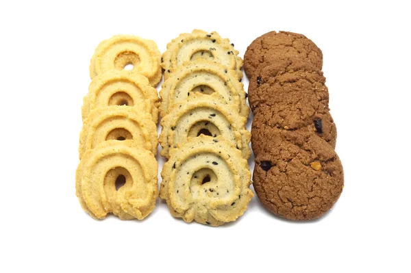 Collection Cookies Biscuit Different Flavor Chocolate Chip Butter Vanilla Black — Stock Photo, Image