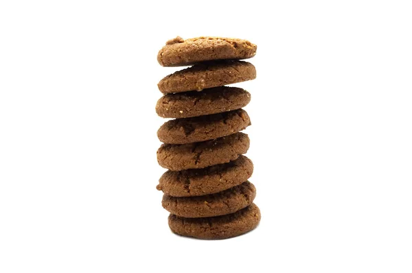 Cookies Biscuits Stack Chocolate Chip Butter Flavor Isolated White Background — Stock Photo, Image