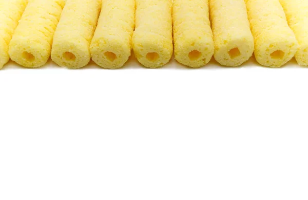 Handful Sweet Crunchy Corn Sticks Snacks Isolated White Background — Stock Photo, Image