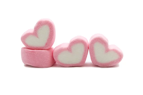 Rosa Süße Herzform Marshmallow Isoliert Auf Weißem Hintergrund — Stockfoto