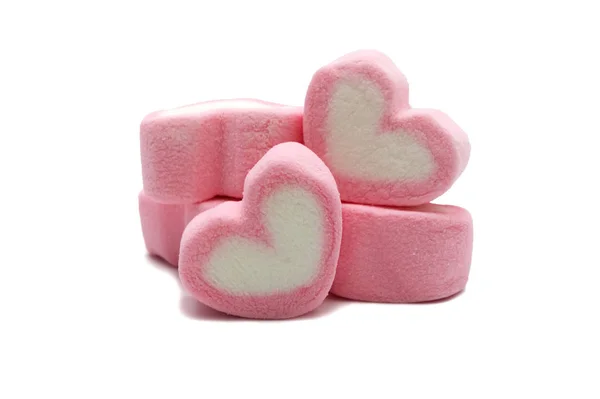 Ροζ Γλυκό Marshmallow Σχήμα Καρδιάς Που Απομονώνονται Λευκό Φόντο — Φωτογραφία Αρχείου