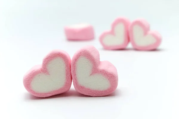 Pink Sweet Heart Shape Marshmallow White Background — Stock Photo, Image