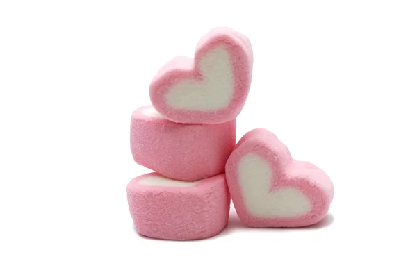 Pink Sweet Heart Shape Marshmallow Isolated White Background — Stock Photo, Image