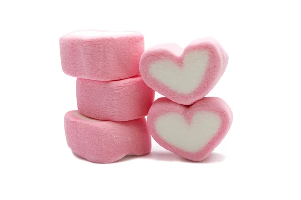 Pink Sweet Heart Shape Marshmallow Isolated White Background — Stock Photo, Image