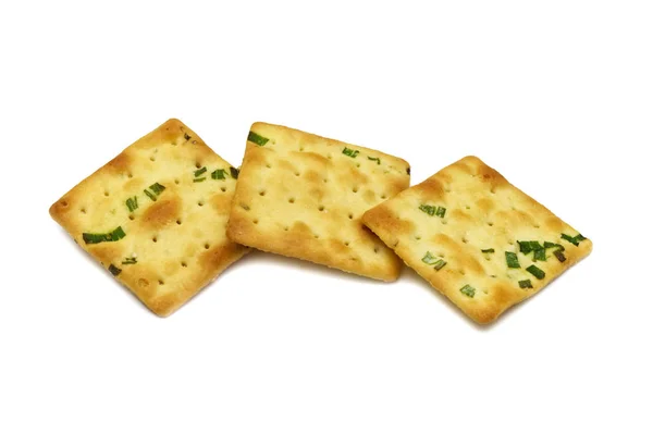 Biscoitos Cracker Quadrado Design Great Combinação Sabor Cebola Verde Trigo — Fotografia de Stock