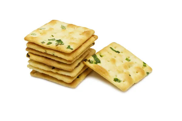 Biscoitos Cracker Quadrado Design Great Combinação Sabor Cebola Verde Trigo — Fotografia de Stock
