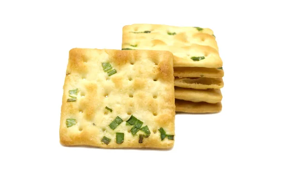 Biscotti Cracker Quadrato Design Great Sapore Combinazione Cipolla Verde Grano — Foto Stock