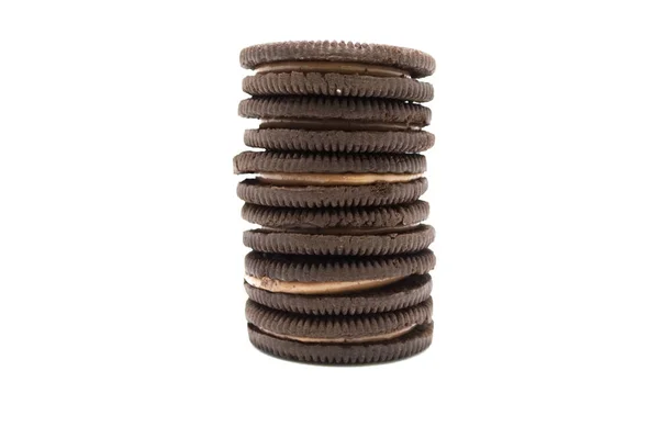 Oreo Keksz Elszigetelt Fehér Alapon Egy Szendvics Süti Csokoládé Krémmel — Stock Fotó