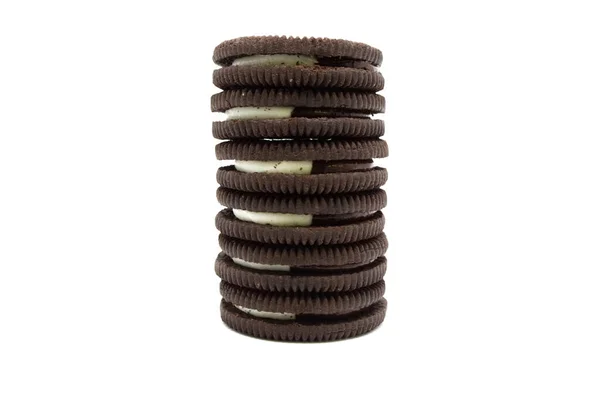 Oreo Sušenky Izolované Bílém Pozadí Jedná Sendvičové Sušenky Tmavě Bílou — Stock fotografie