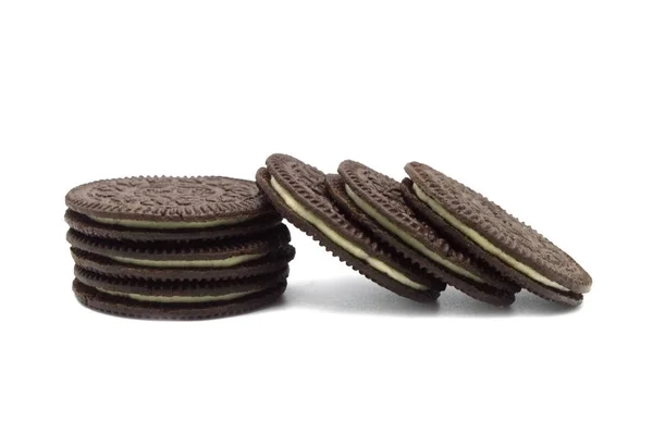 Oreo Biscuit Close Isolated White Background Thin Crispy Sandwich Cookies — Stock Photo, Image