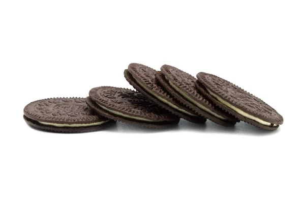 Biscoito Oreo Close Isolado Fundo Branco Fino Crocante Biscoitos Sanduíche — Fotografia de Stock