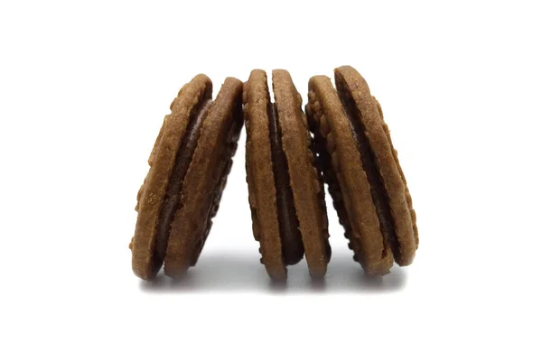 Ovaltine Chocolate Malt Sandwich Cookies Isoliert Auf Weißem Hintergrund — Stockfoto