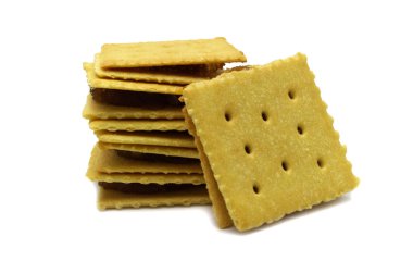 Bisküvi krakeri ev yapımı. Ananas reçeli ve tatlı aromalı. Kare tasarım Beyaz arkaplanda izole.