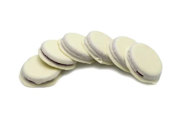 Chocolate Sandwich Cookies Filled Cream Cheese Red Velvet White Chocolate — Stockfoto