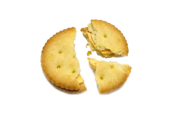 Keks Mit Krümeln Gebrochen Sandwichcracker Mit Käsegeschmack Sahne Und Butter — Stockfoto