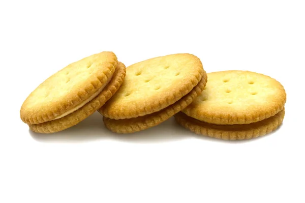 Biscuit Sandwich Cracker Käse Gewürzt Sahne Und Butter Stapelweise Knusprige — Stockfoto