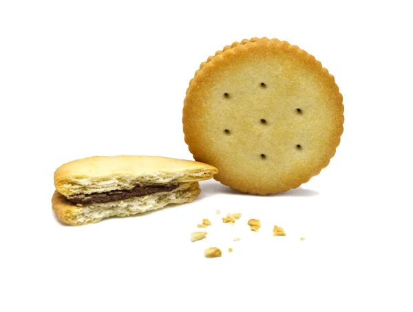 Biscuit Broken Crumbs Sandwich Cracker Chocolate Flavoured Cream Butter Crunchy — Stock Photo, Image