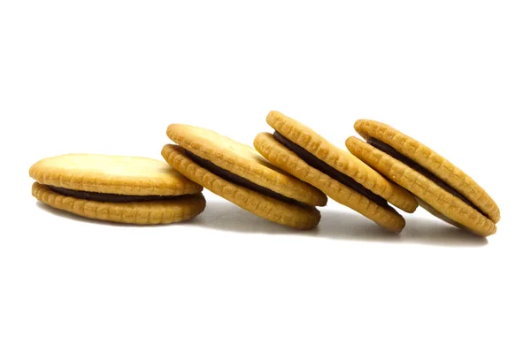 Biscuit Sandwich Cracker Mit Schokoladengeschmack Sahne Und Butter Stapelweise Knusprige — Stockfoto