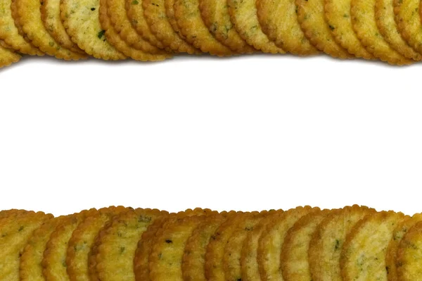 Tenké Sušenky Nebo Cracker Chuťové Řasy Izolované Bílém Pozadí Kopírovat — Stock fotografie