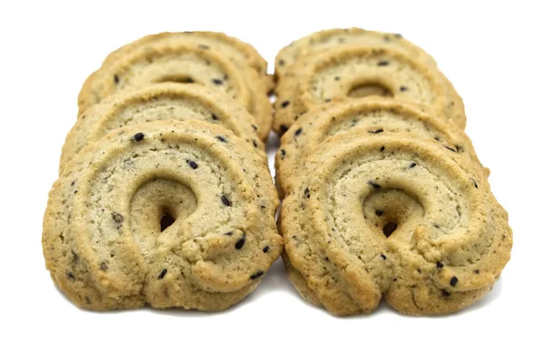 Galleta Con Sésamo Negro Miel Aromatizada Una Pila Crujiente Deliciosa —  Fotos de Stock