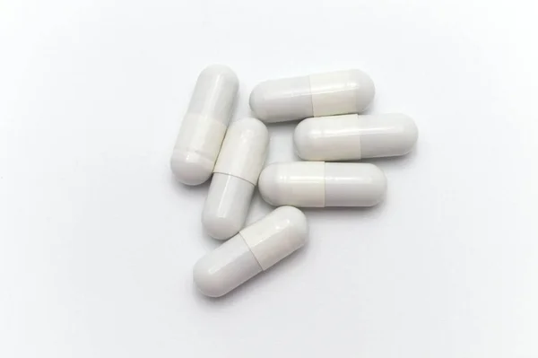 Médicaments Sur Ordonnance Capsules Couleurs Blanches Sur Fond Blanc — Photo