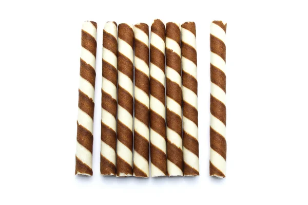 Čokoládové Sušenky Sláma Izolované Bílém Pozadí — Stock fotografie