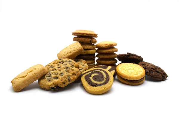 Une Pile Cookies Assortis Frites Chocolat Flocons Avoine Raisins Secs — Photo