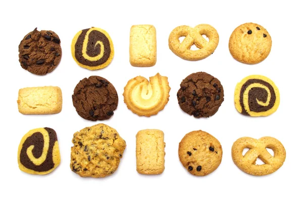 Collection Cookies Assortis Frites Chocolat Flocons Avoine Raisins Secs Biscuits — Photo