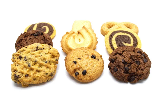 Stack Assorted Cookies Chocolate Chip Oatmeal Raisin Danish Cookies Biscuits — Stock Photo, Image