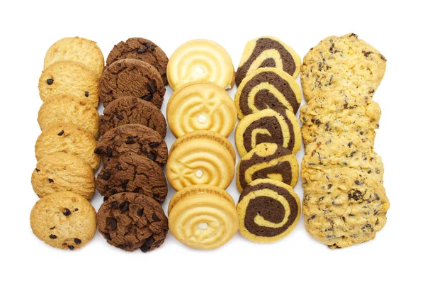 Groupe Biscuits Variés Croustilles Chocolat Flocons Avoine Raisins Secs Crème — Photo