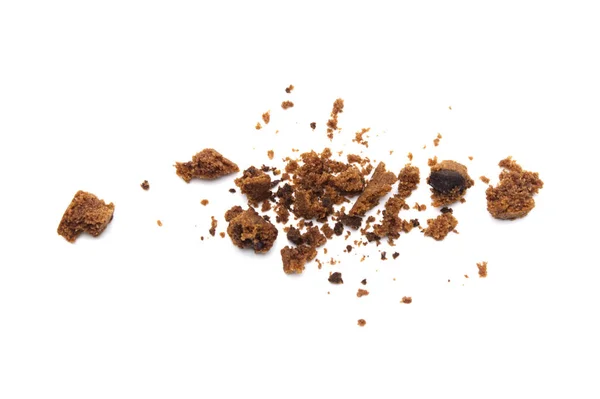 Migalhas Espalhadas Biscoitos Chocolate Chip Isolado Fundo Branco — Fotografia de Stock