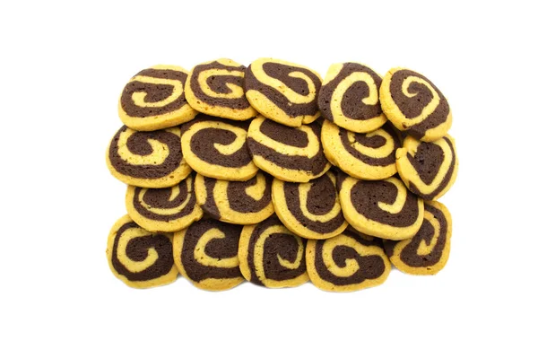 Cookies Vorm Van Een Spiraalvormig Patroon Geïsoleerd Een Witte Achtergrond — Stockfoto