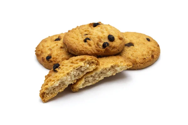 Chocolate Chip Cookies Mit Rissen Isoliert Auf Weißem Hintergrund Süße — Stockfoto