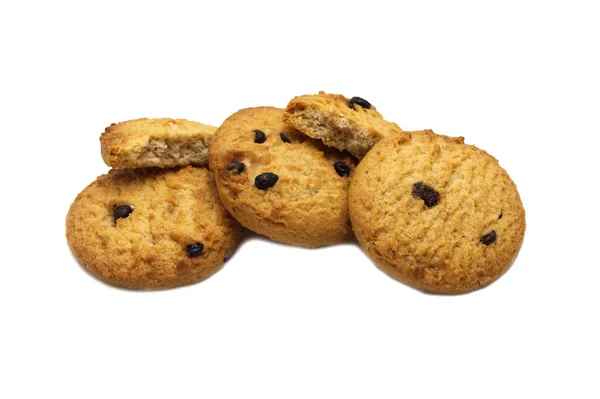 Galletas Chispas Chocolate Con Grietas Aisladas Sobre Fondo Blanco Galletas —  Fotos de Stock