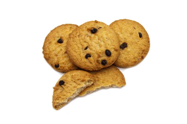 Galletas Chispas Chocolate Con Grietas Aisladas Sobre Fondo Blanco Galletas —  Fotos de Stock