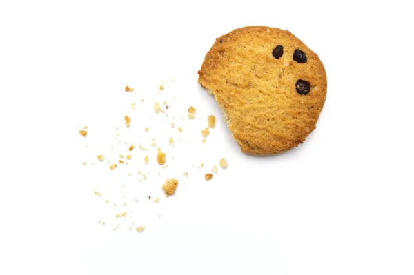 Galletas Con Chispas Chocolate Grietas Desmenuzadas Sobre Fondo Blanco Galletas —  Fotos de Stock