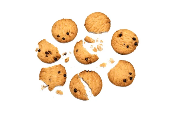 Chocolate Chip Cookies Crumble Risse Isoliert Auf Weißem Hintergrund Süße — Stockfoto