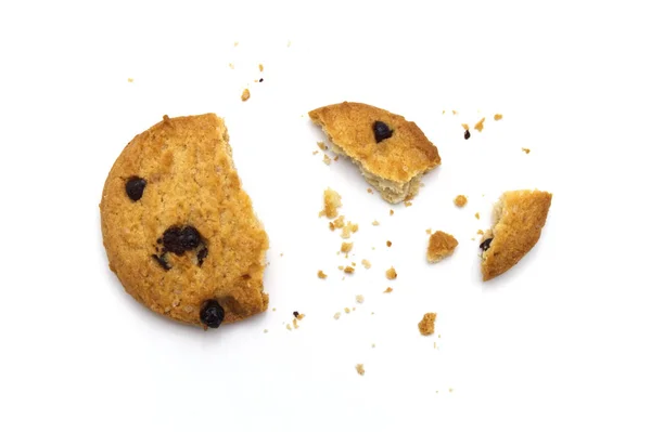 Chocolate Chip Cookies Crumble Cracks White Background Sweet Biscuits Delicious — Stock Photo, Image