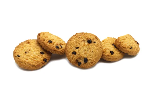 Choklad Chip Cookies Isolerade Vit Bakgrund Högen Med Söta Kex — Stockfoto