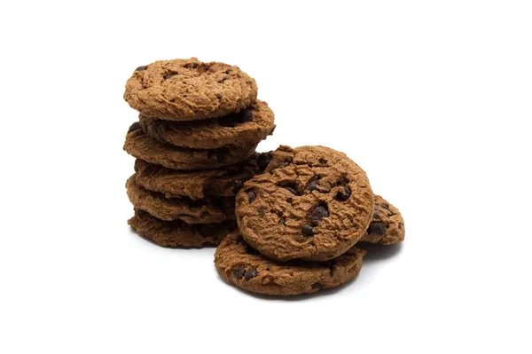 Chocolate Chip Cookies Pile White Background — Stock Photo, Image