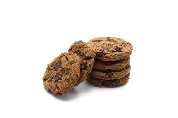 Chocolate Chip Cookies Pile White Background — Stock Photo, Image