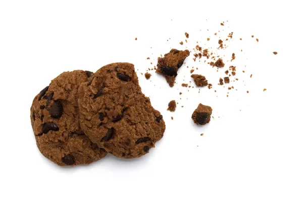 Cookie Uri Cip Ciocolată Firimituri Fundal Alb Vizualizare Sus — Fotografie, imagine de stoc