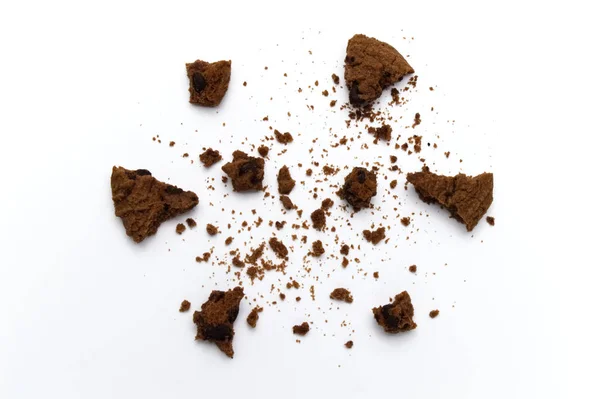 Scattered Crumbs Chocolate Chip Cookies White Background — Stock Photo, Image