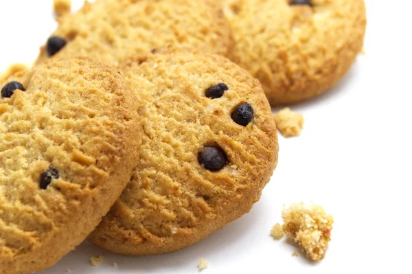 Biscuits Aux Pépites Chocolat Isolés Sur Fond Blanc Biscuits Sucrés — Photo