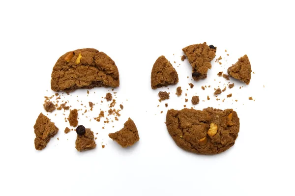 Biscuit Chocolate Chip Flavored Some Broken Crumbs Crunchy Delicious Sweet — Stock Photo, Image